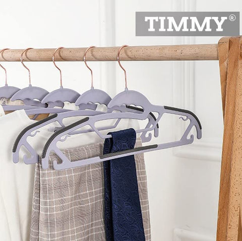 Timmy Slim rust-resistant hooks maintain closet organization in damp rooms.