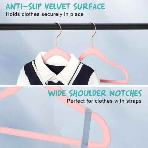 TIMMY velvet baby hangers ultra-thin design saves closet space efficiently.