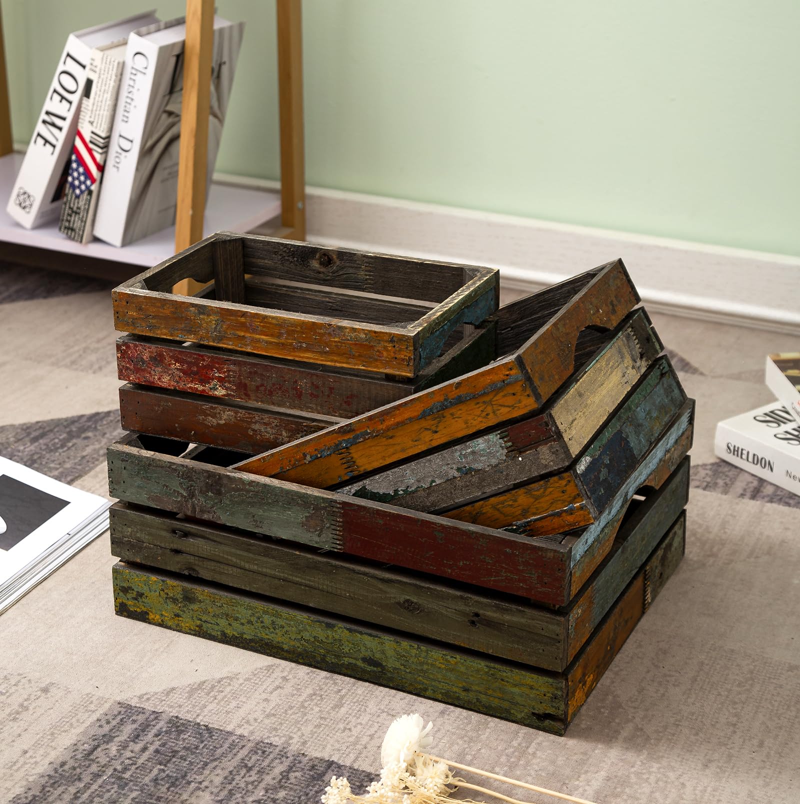 TIMRIS plant-friendly crate for rustic indoor plant display.