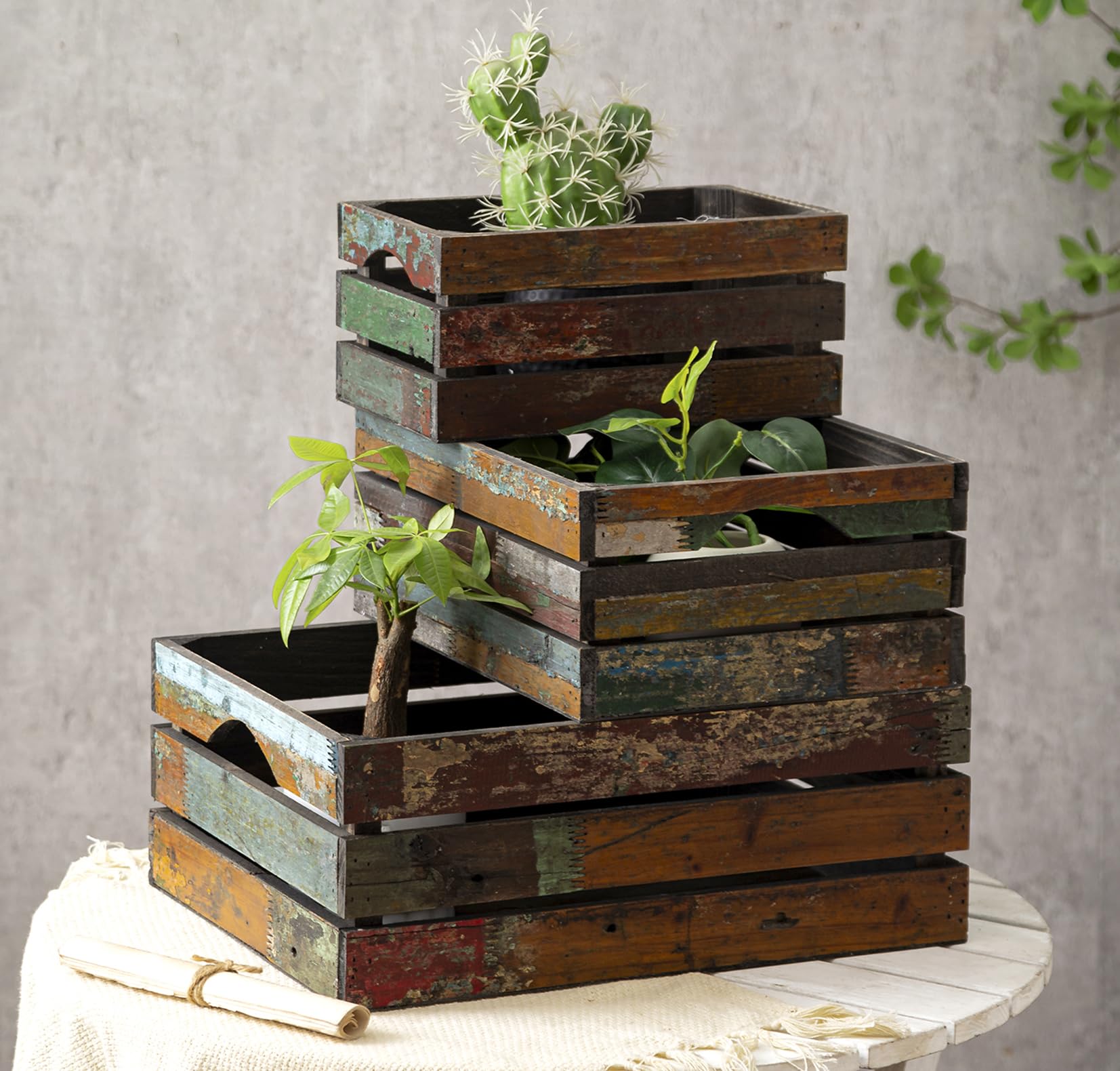TIMRIS rustic distressed wood nesting crates for stylish storage and display in any room.