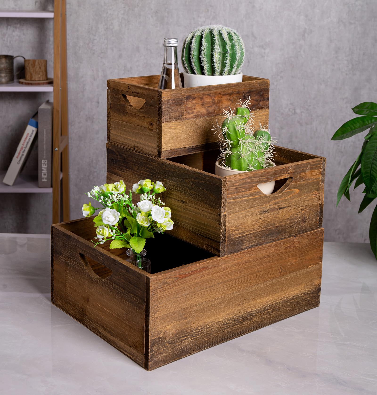 TIMRIS nesting crates stacked display emphasizes space-saving storage and farmhouse style