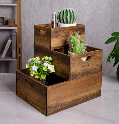TIMRIS nesting crates stacked display emphasizes space-saving storage and farmhouse style