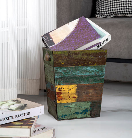 TIMRIS wooden trash can side view highlighting compact footprint for tight spaces