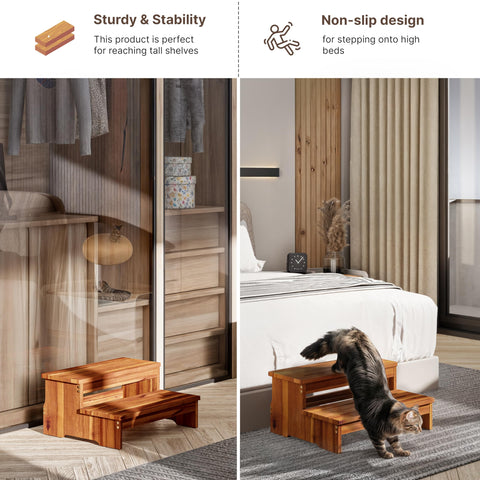 Tinamo acacia wood step-stool, bed access, ideal for getting in and out safely.