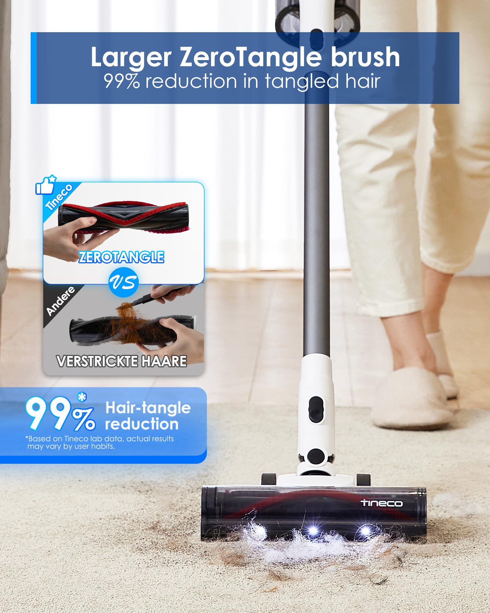 Tineco A30S 1L dustbin visible for longer cleans without frequent emptying.