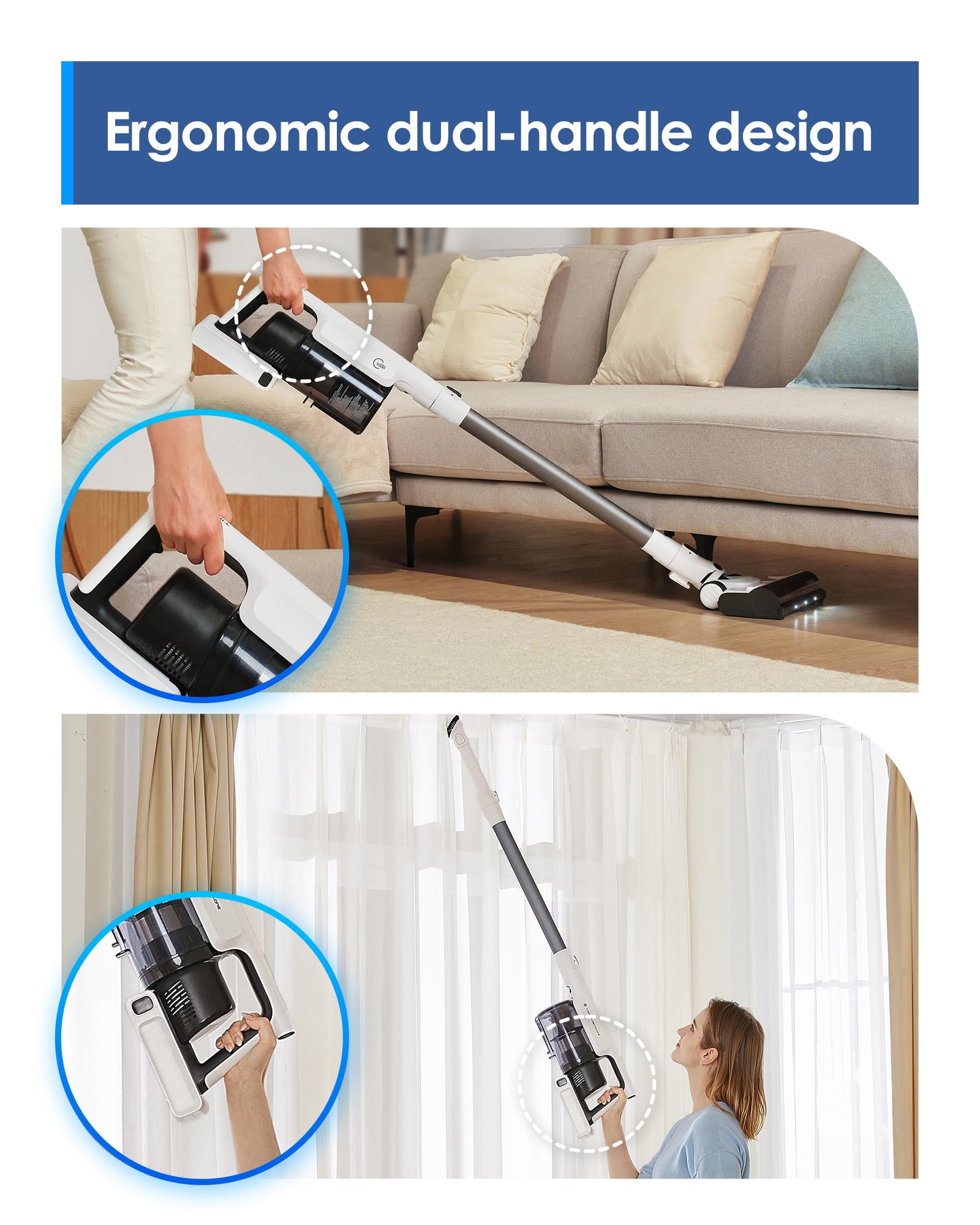 Tineco A30S Eco mode extends runtime for longer effortless cleans.