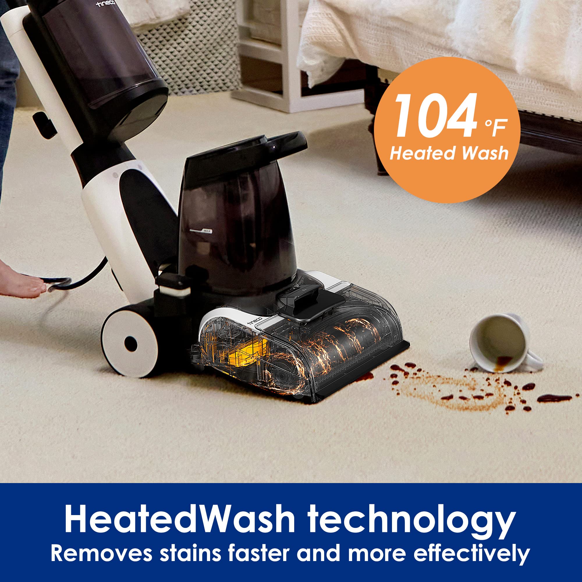 Tineco Carpet One heatedwash at 104°F for improved stain treatment