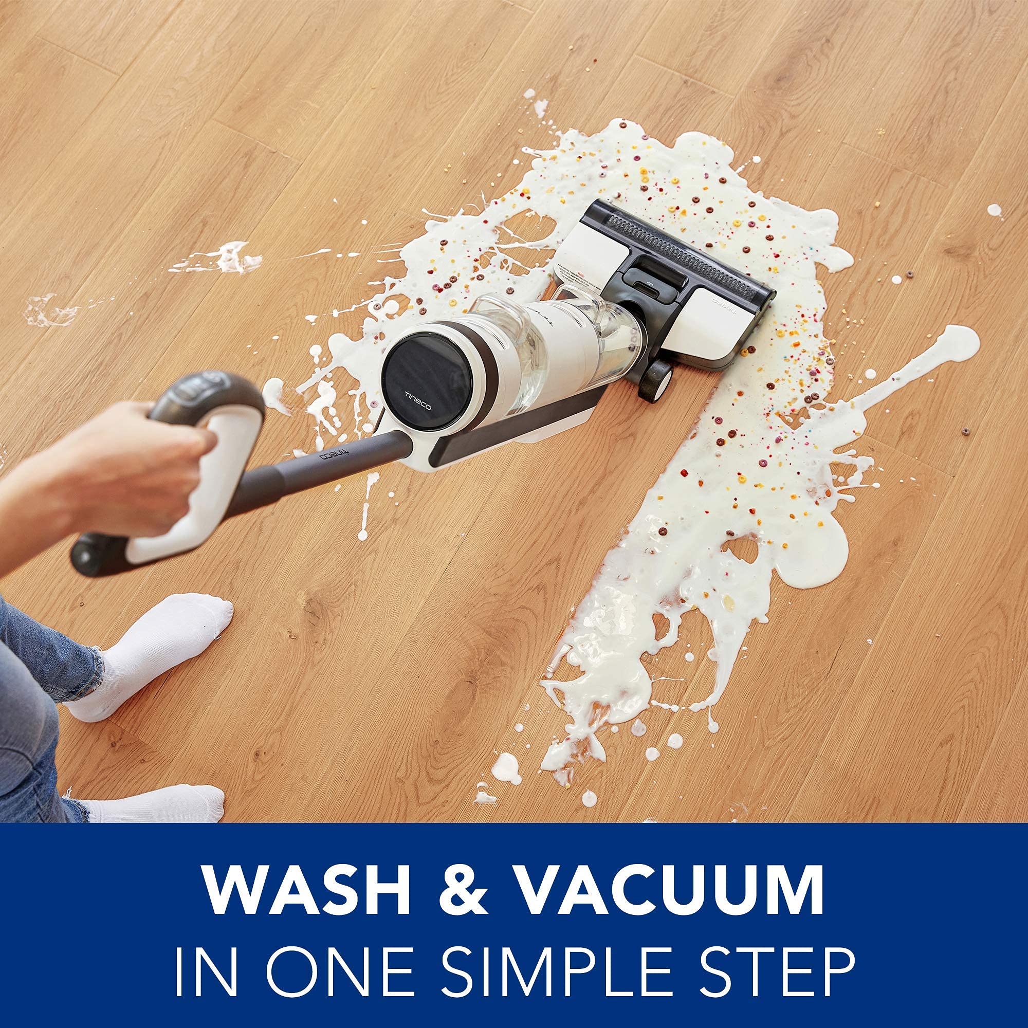 Tineco iFloor 3 in-use on sealed floors for quick wet cleaning.