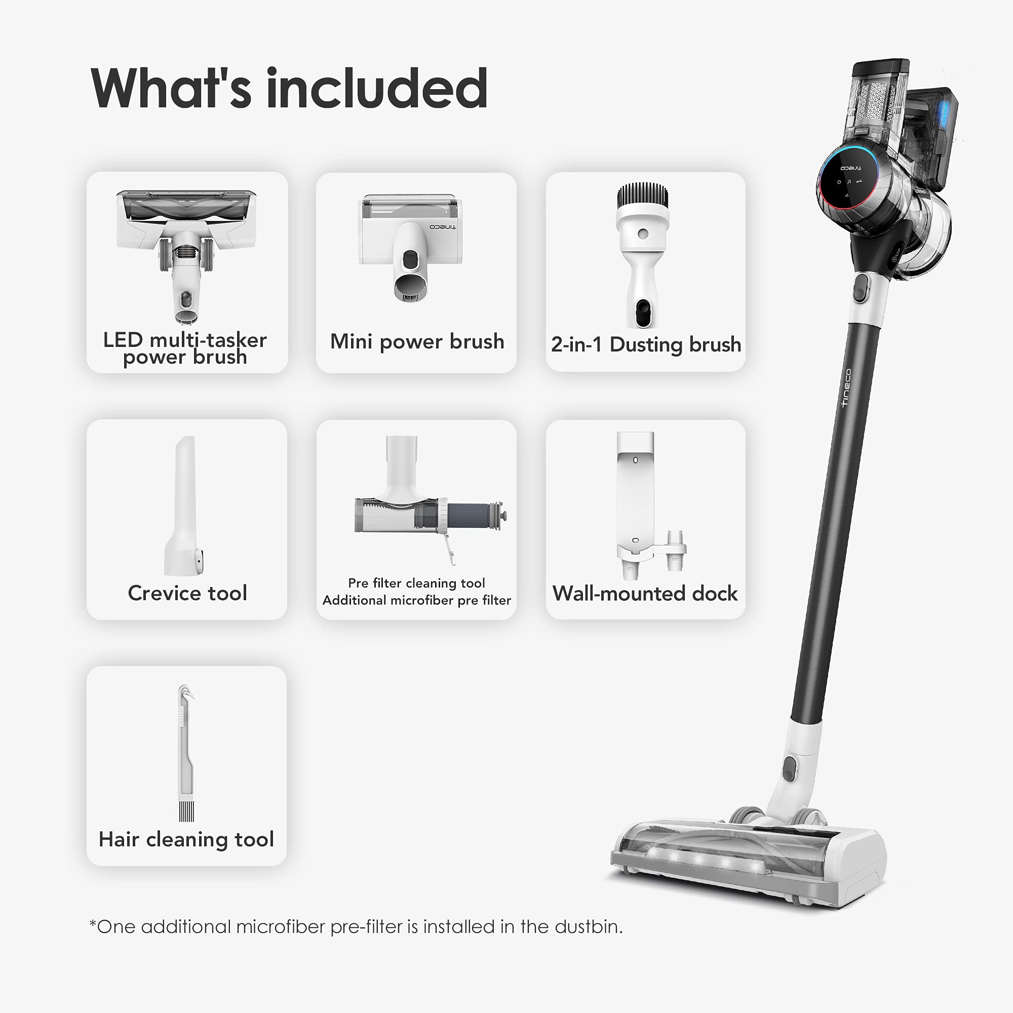 Tineco Pure ONE S11 includes crevice and power brushes for versatility.