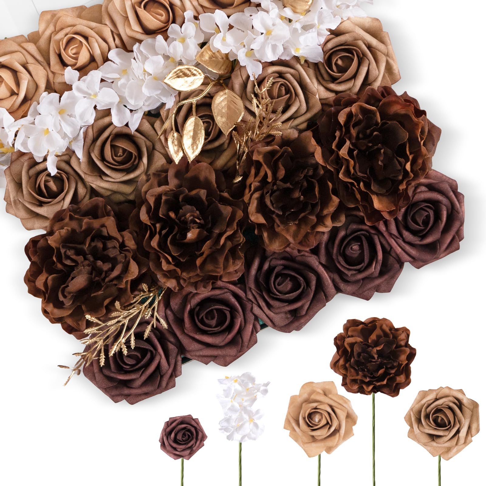 TINGE TIME mocha brown roses with white hydrangeas for DIY bouquets