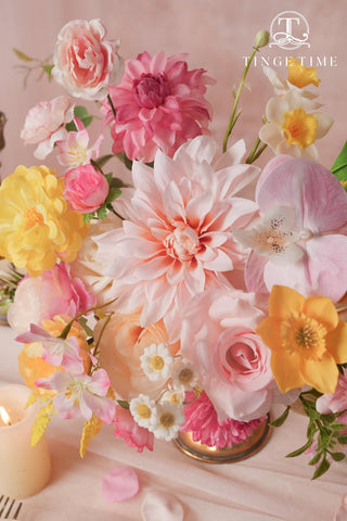 TINGE TIME cake decoration flowers add soft color and texture.