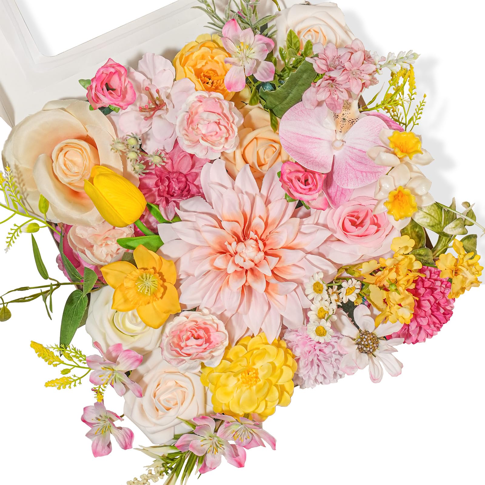 TINGE TIME rose artificial flowers combo pink and yellow stems for versatile arrangements.