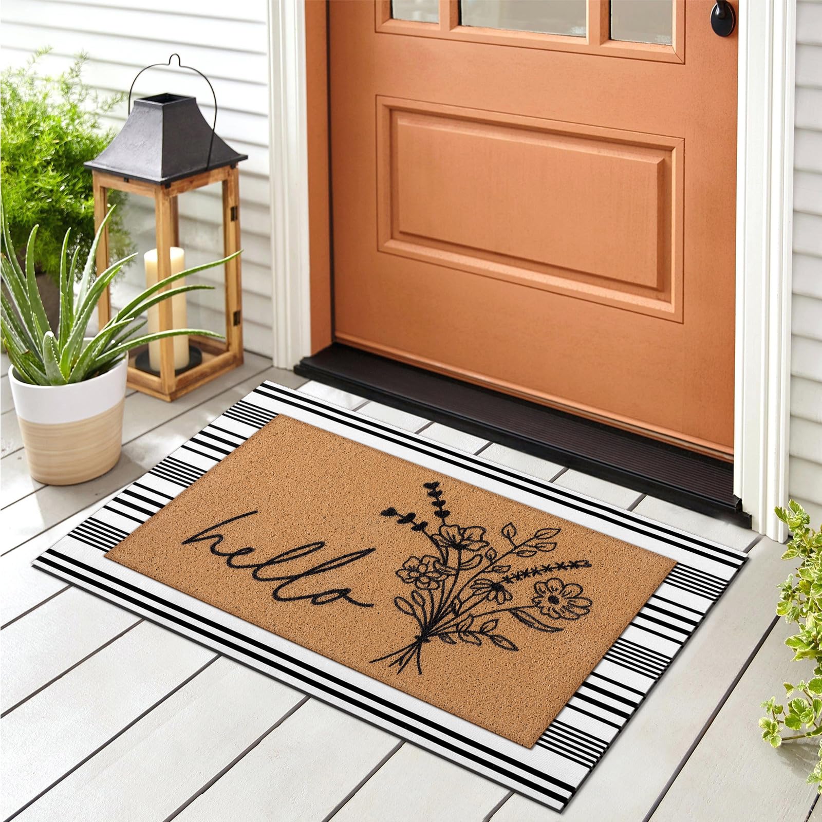 Tinideya Coir mat with hello design enhances entryway decor