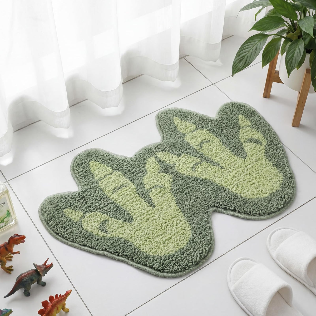 Tinideya dinosaur footprints bath rug with playful print keeps kids' bathroom fun, cozy, and dry feet