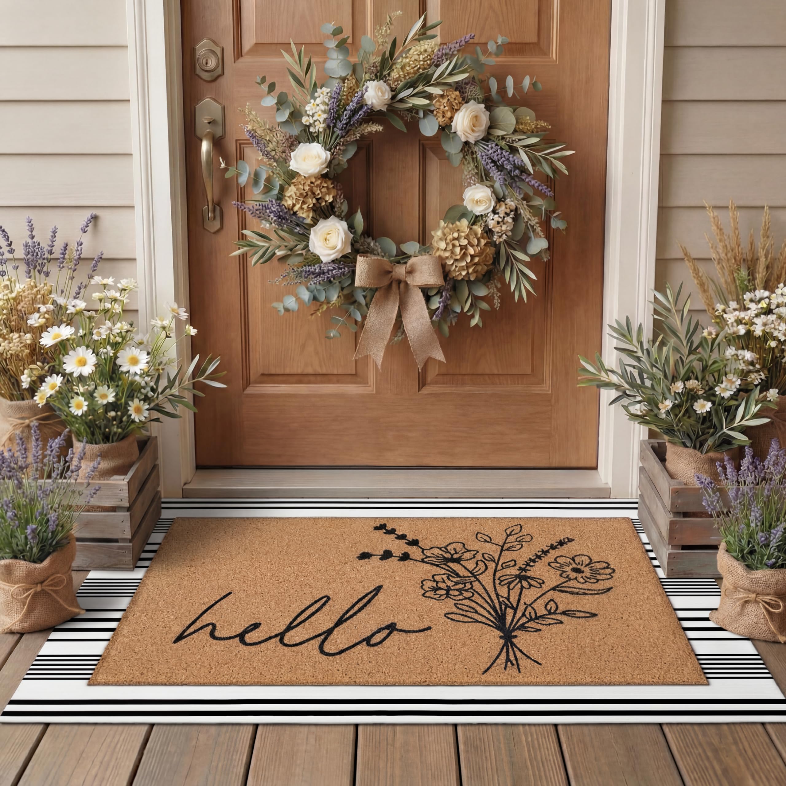 Tinideya Wildflower door mat showing hello print for a warm welcome at entry