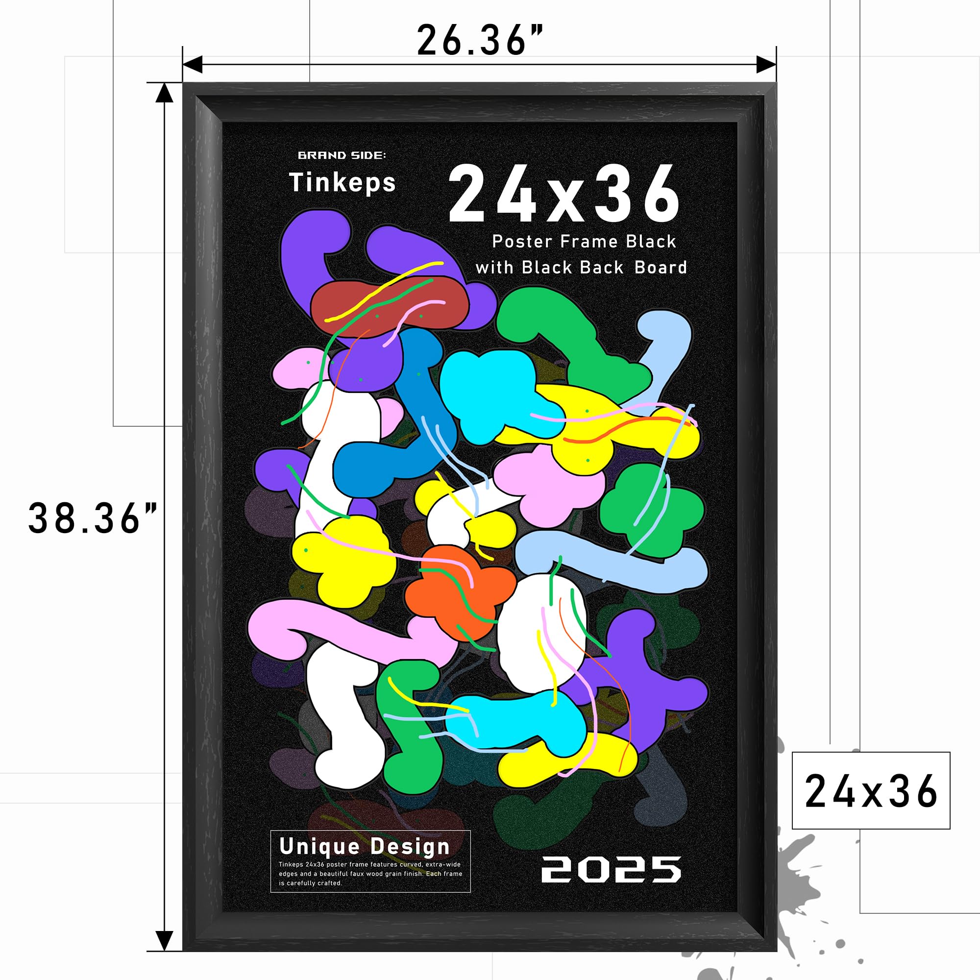 Tinkeps black back board frame provides sturdy support for photos and posters