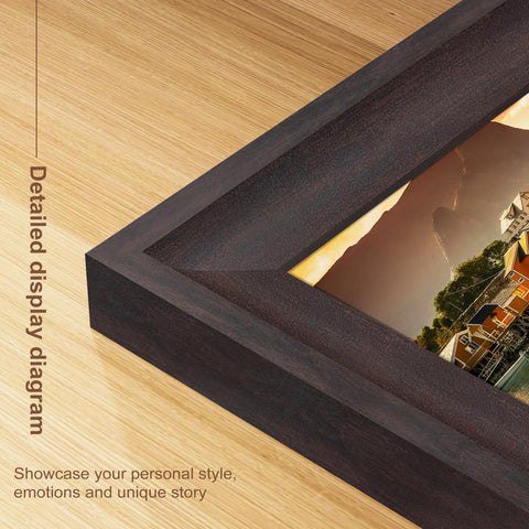 Walnut finish frame gives a warm tone for home galleries.