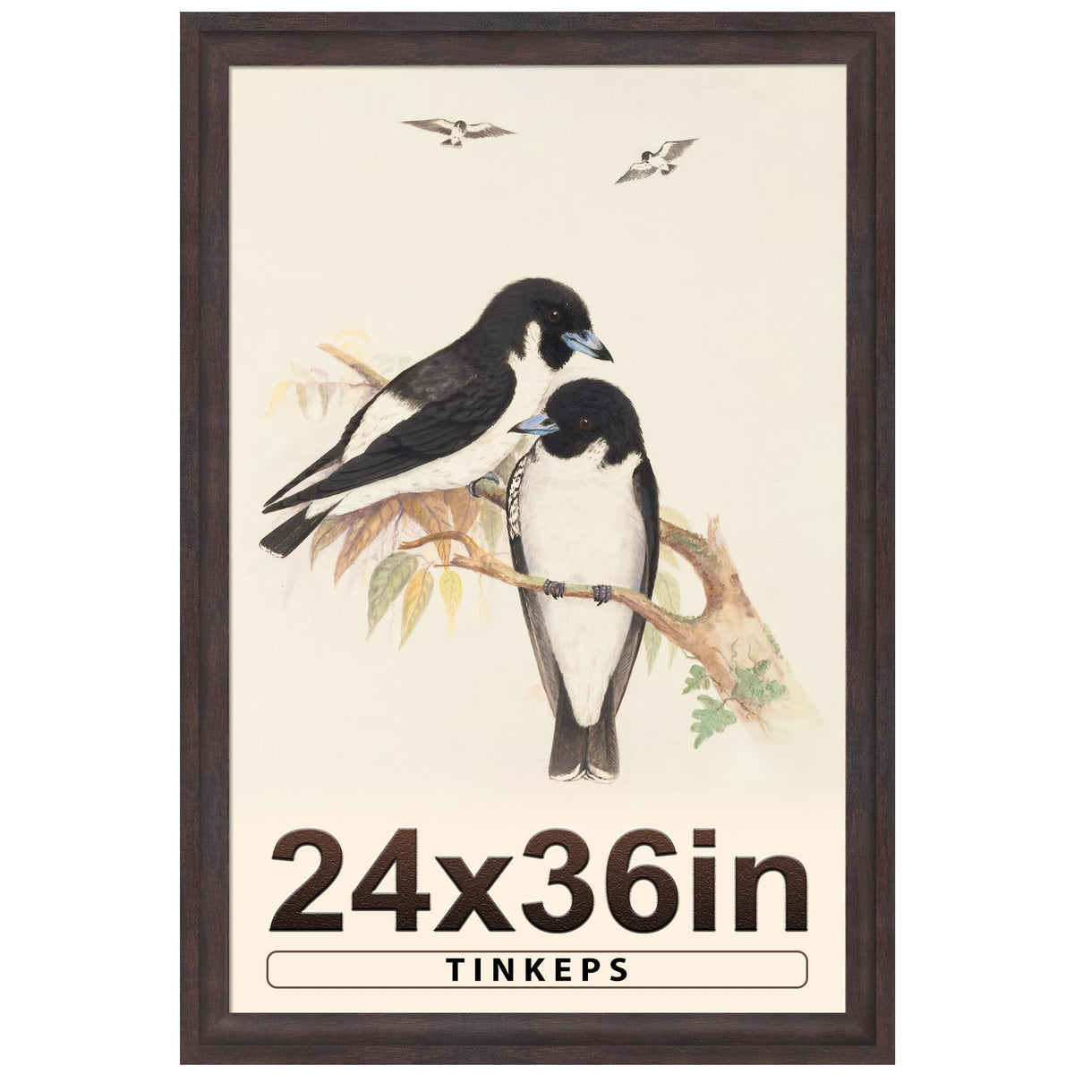 Tinkeps walnut brown poster frame with curved edges enhances gallery wall displays.