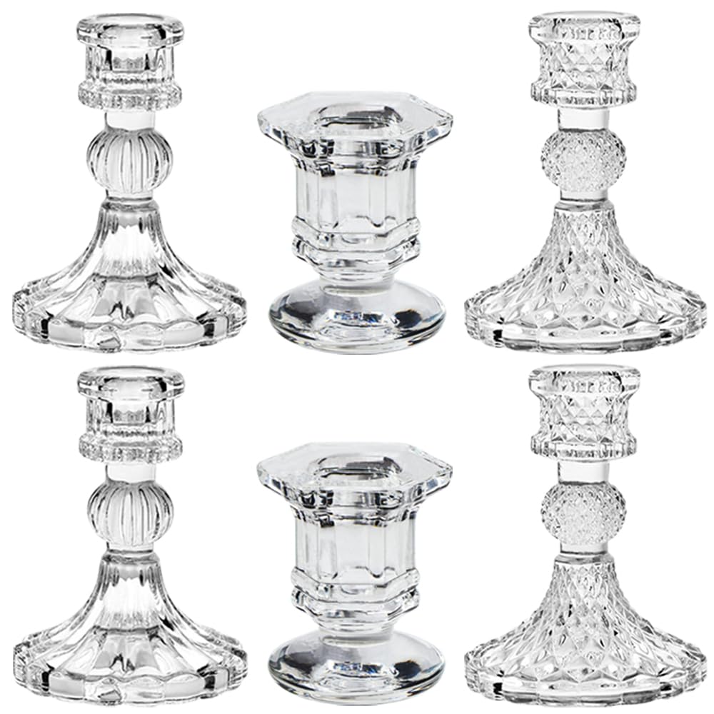 TinMix glass candlestick set 6 front view for elegant table decor.
