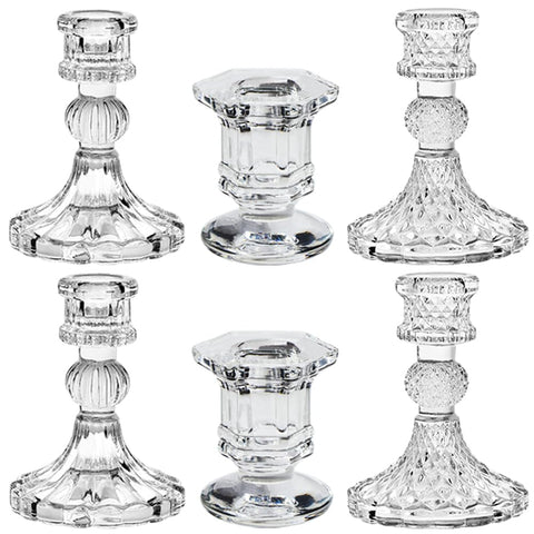 TinMix glass candlestick set 6 front view for elegant table decor.