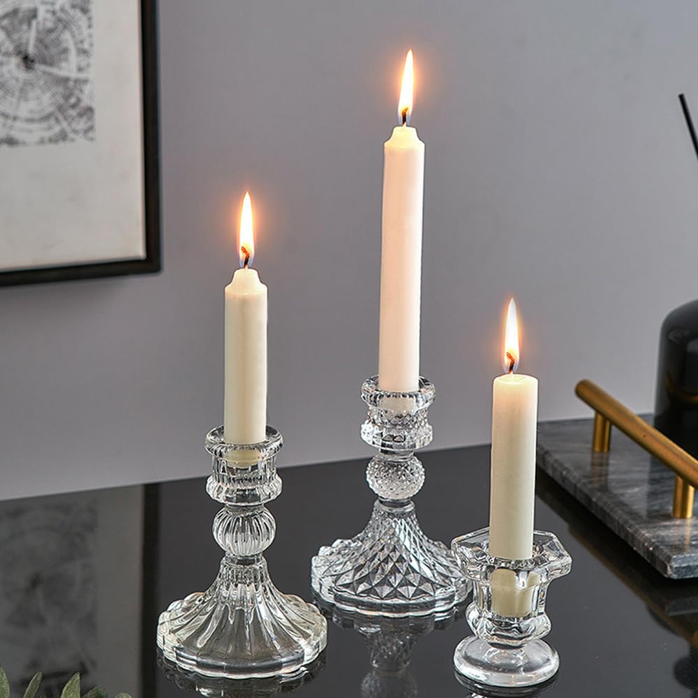 TinMix taper candle holder clear glass for versatile wedding and party centerpiece.