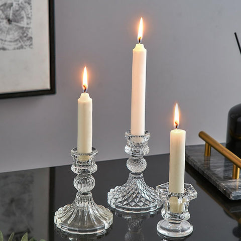 TinMix taper candle holder clear glass for versatile wedding and party centerpiece.