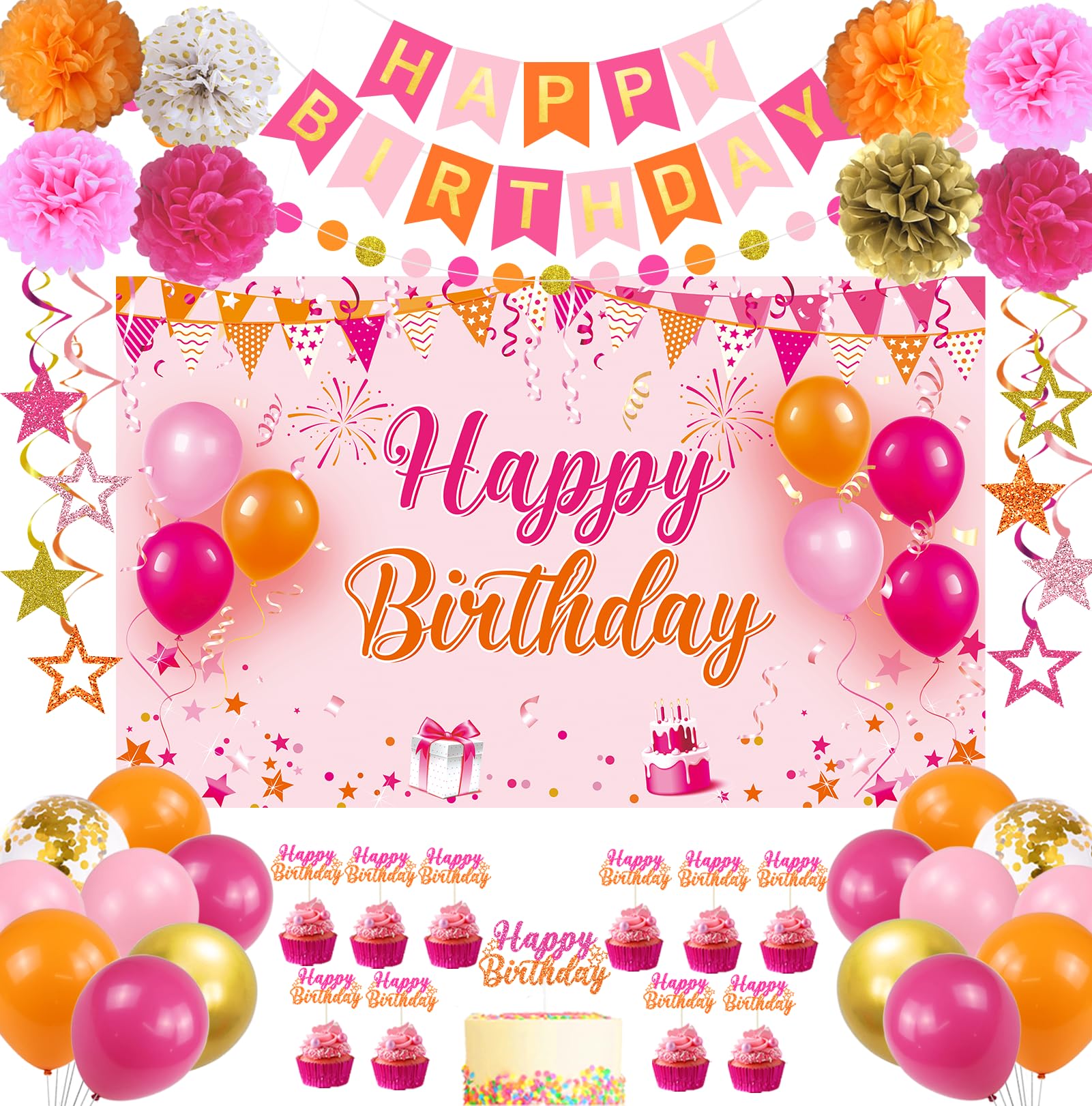 Tintisfafa pink orange banner elevates birthday decor for a lively celebration.
