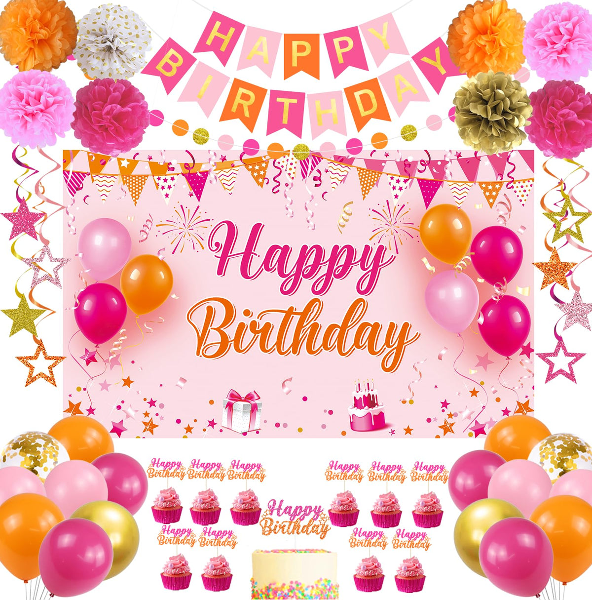 Tintisfafa pink orange banner elevates birthday decor for a lively celebration.