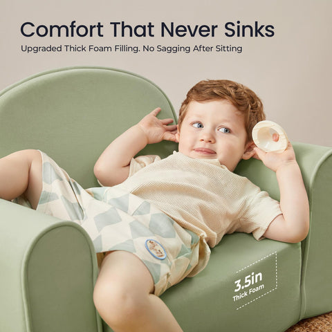 Tiny Land 2-in-1 foldable kids sofa green backrest with enhanced support