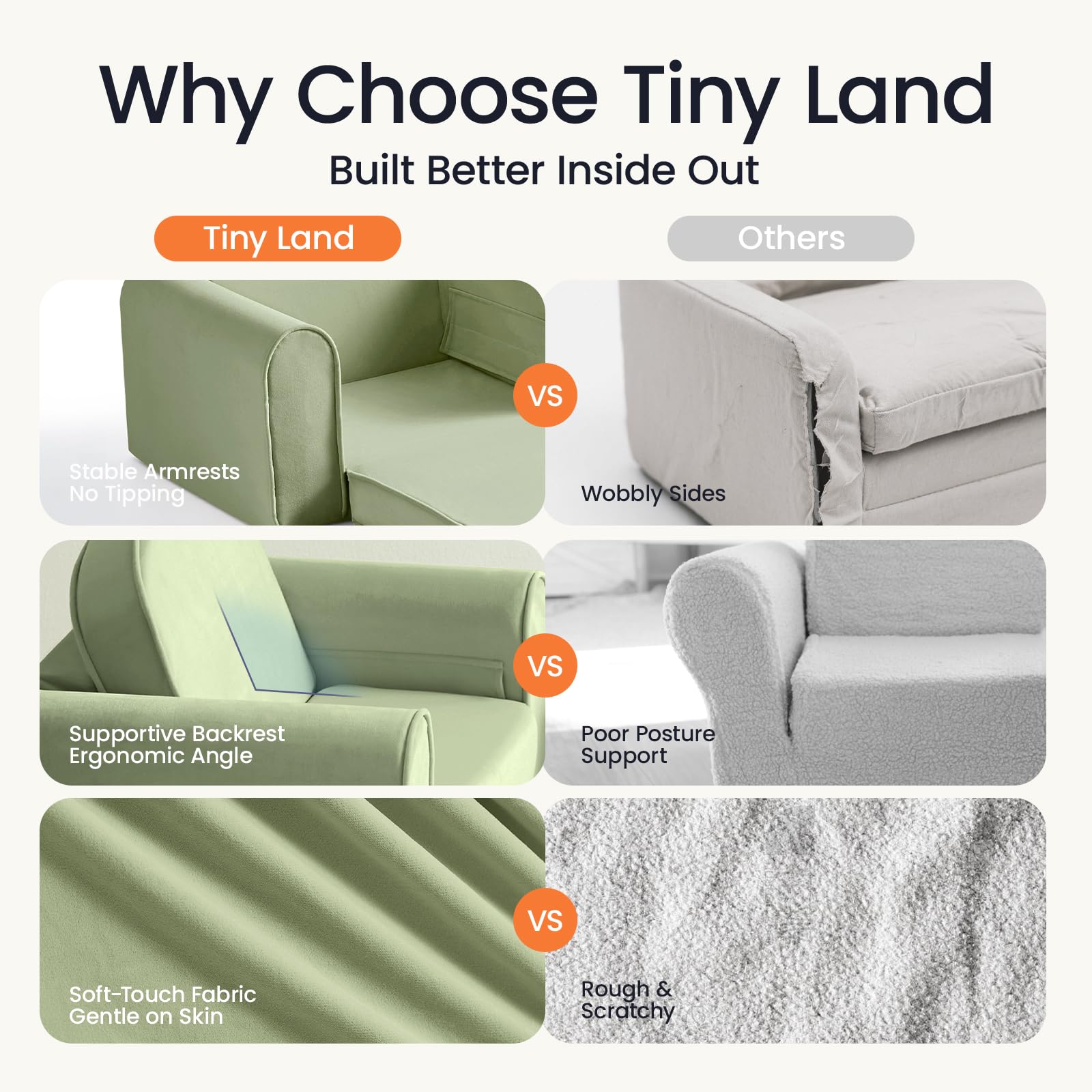 Tiny Land 2-in-1 foldable kids sofa green padded armrests for comfort