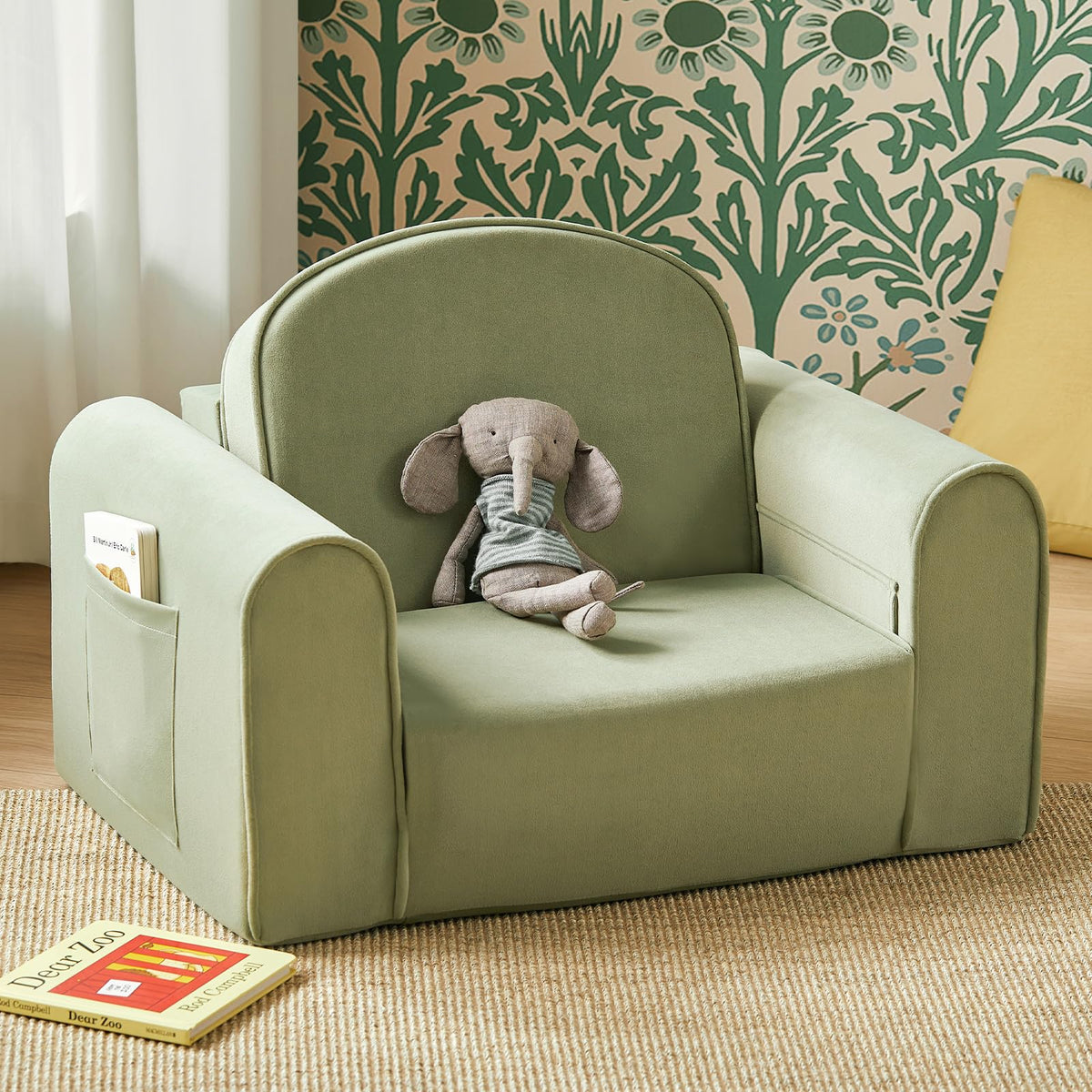 Tiny Land 2-in-1 foldable kids sofa green unfolded lounge for playtime