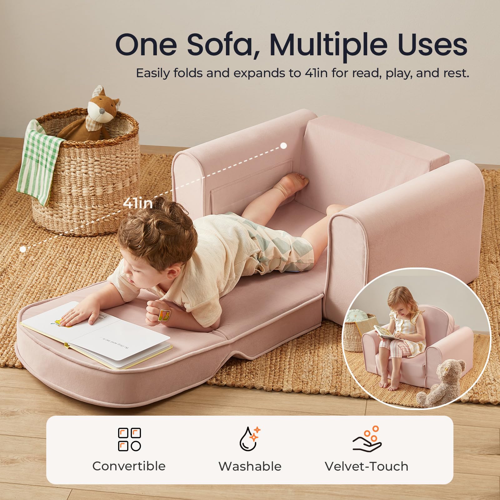 Tiny Land kids sofa with high-elastic foam cushion enhances comfort