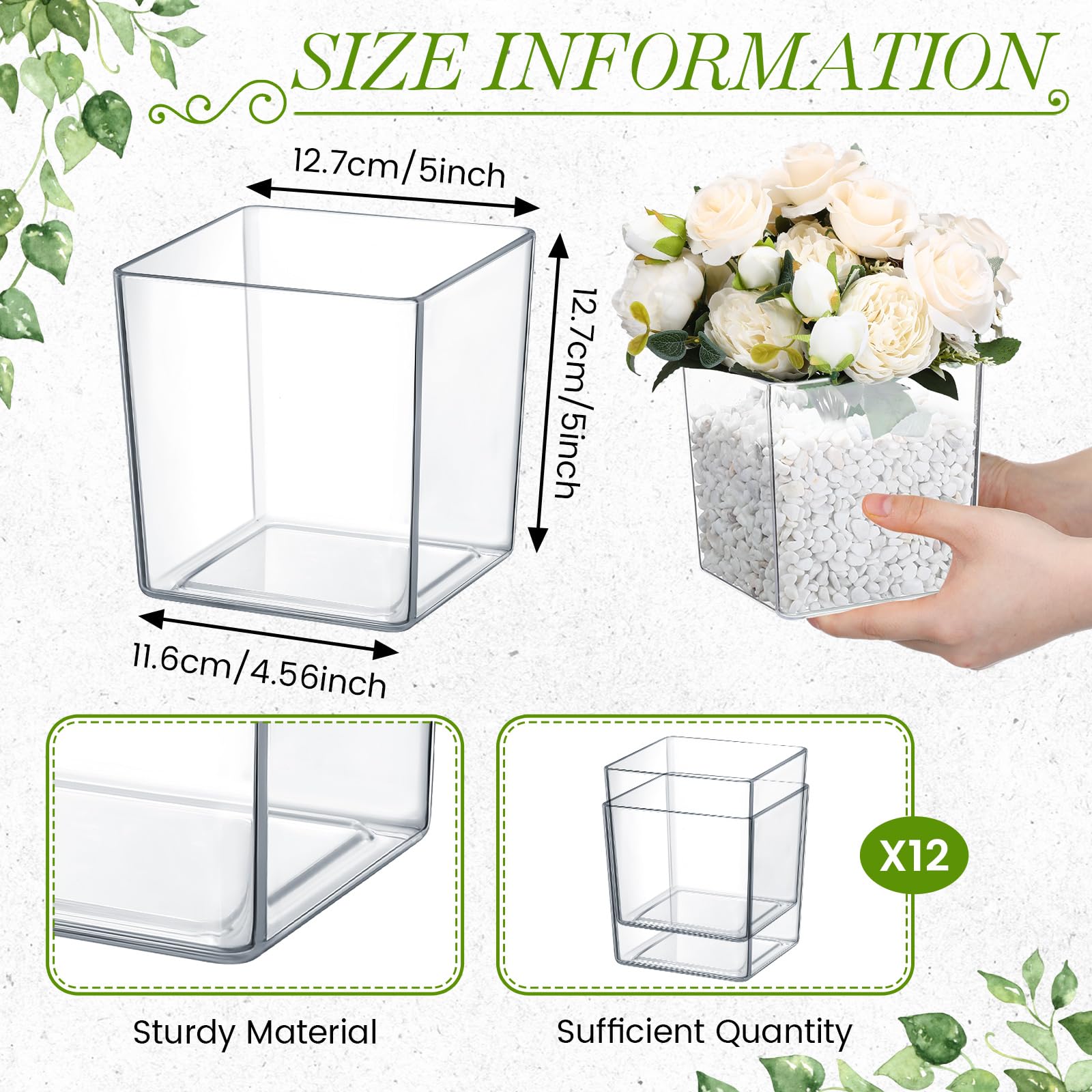 Tioncy acrylic square vase close-up, clear and durable for stylish arrangements.