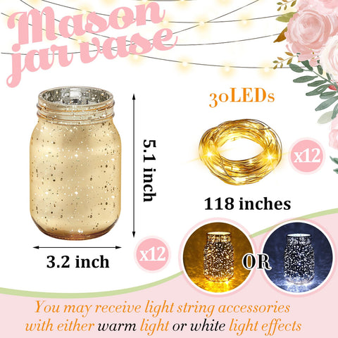 Tioncy gold-painted mason jar paired with LED lights adds warm ambiance.