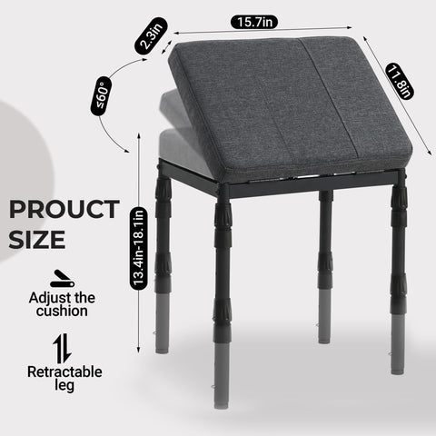 TIOPGHAD ottoman with a 60 degree tilt angle supporting calves.