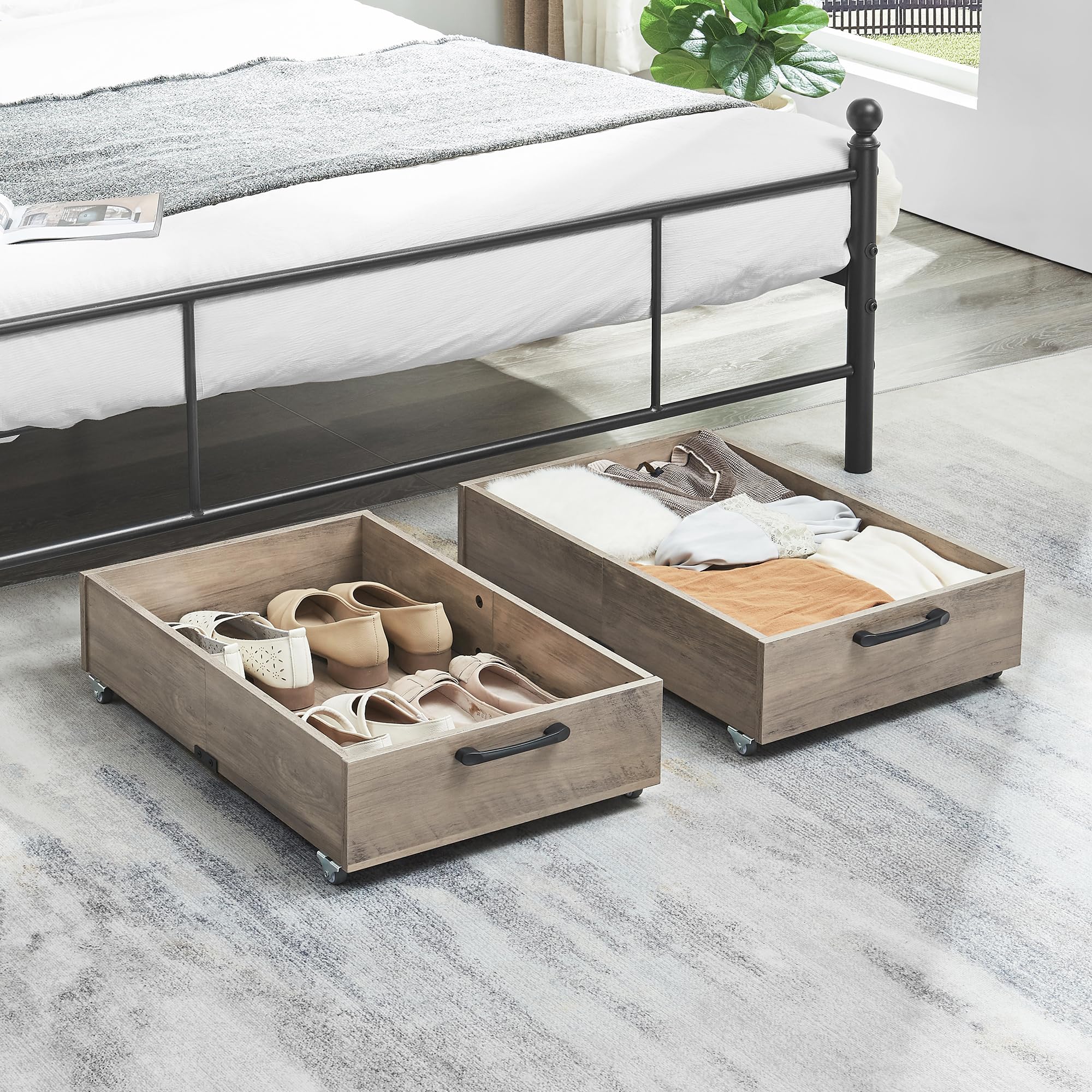 TIOPGHAD under-bed storage with wheels 58L capacity in a 2-pack.