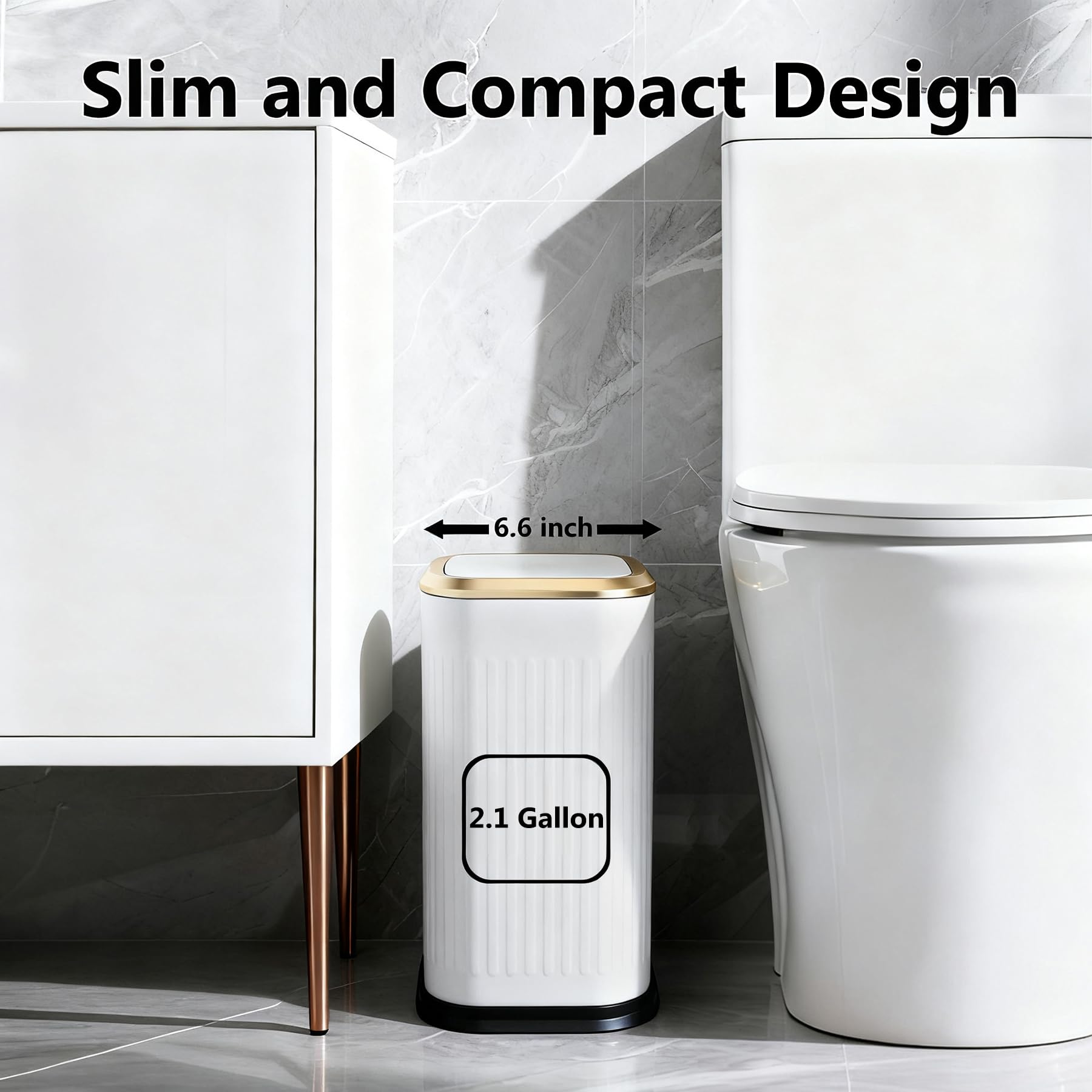 TIPGO 2.1 gallon stainless steel trash can with press-top lid for one-handed use