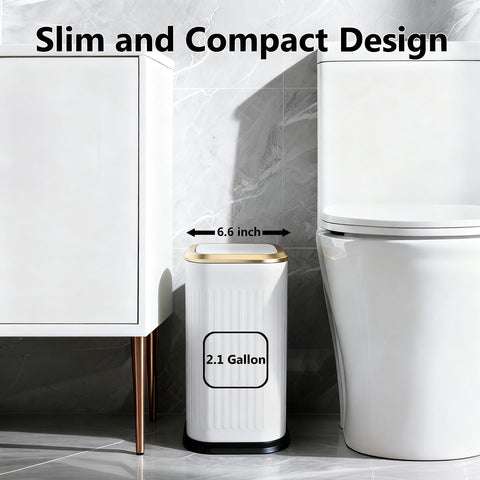 TIPGO 2.1 gallon stainless steel trash can with press-top lid for one-handed use