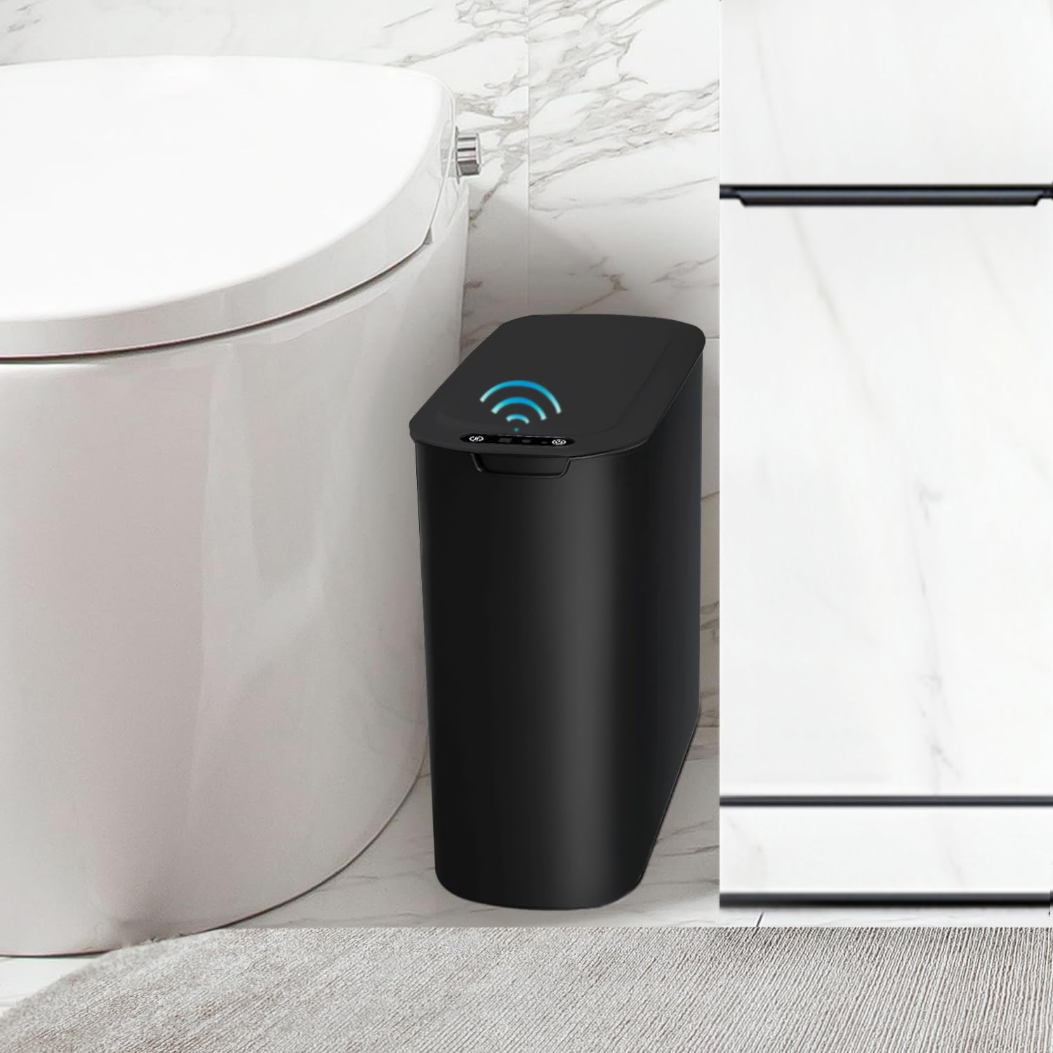 TIPGO automatic motion sensor trash can with lid showing hands-free operation