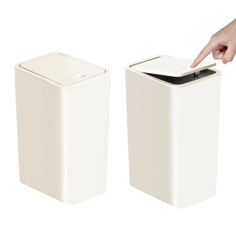 TIPGO 10L bathroom trash can with lid fits tight corners and reduces clutter.