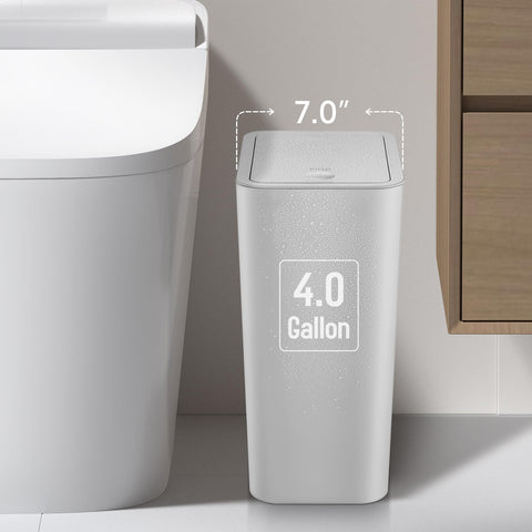 TIPGO trash can lid open showing easy pop-up access for quick disposal.