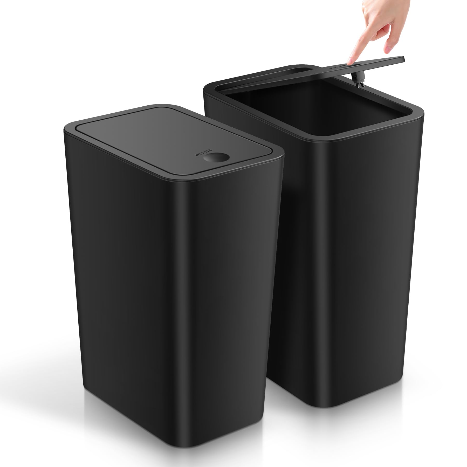 TIPGO bathroom trash can with pop-up lid in black keeps the area tidy