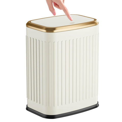 TIPGO bathroom trash can with press-top lid for quick one-handed use