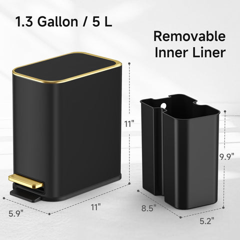 TIPGO black stainless steel trash can adds a sleek, modern look.