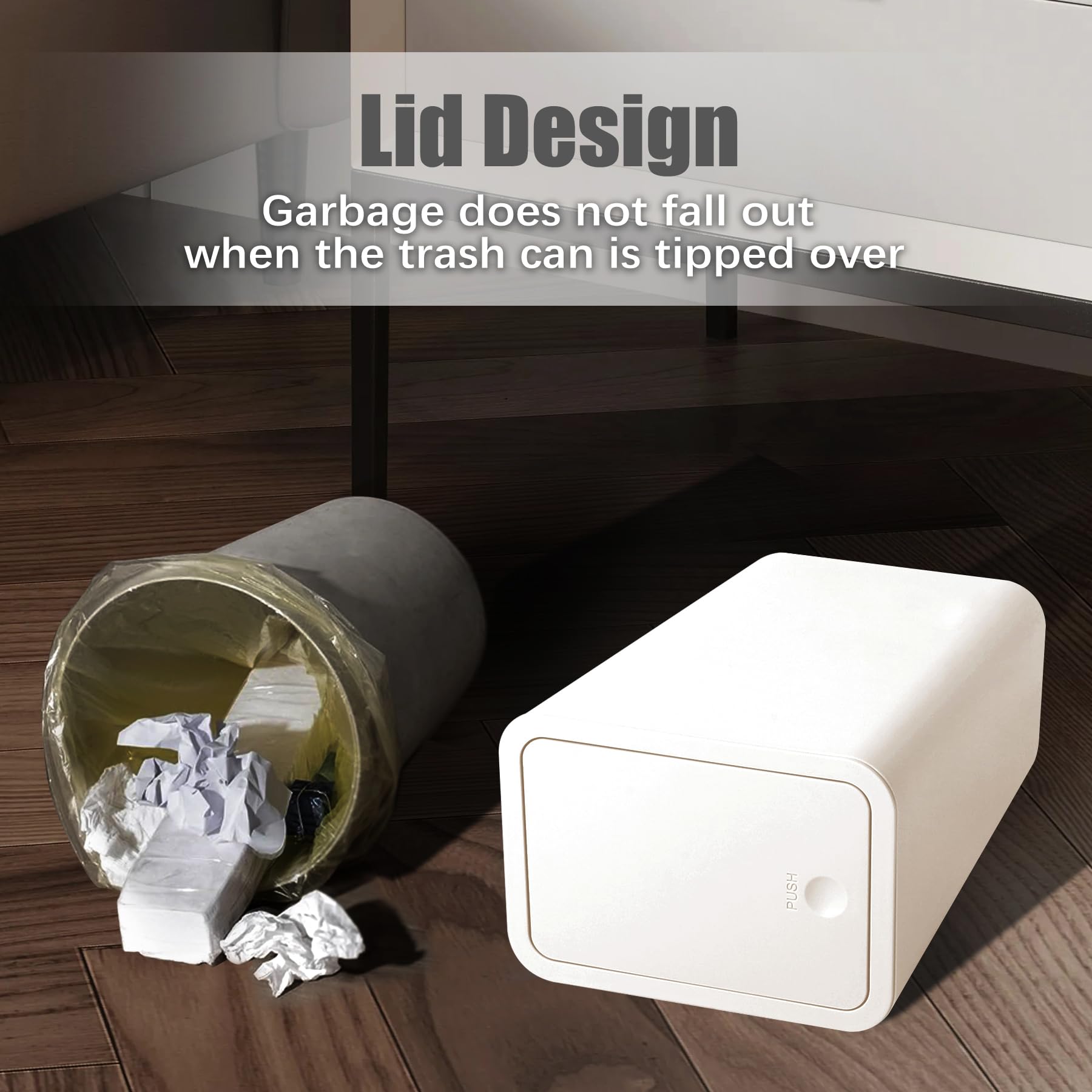 TIPGO corner-fit trash can placed beside a sink for space-saving storage.