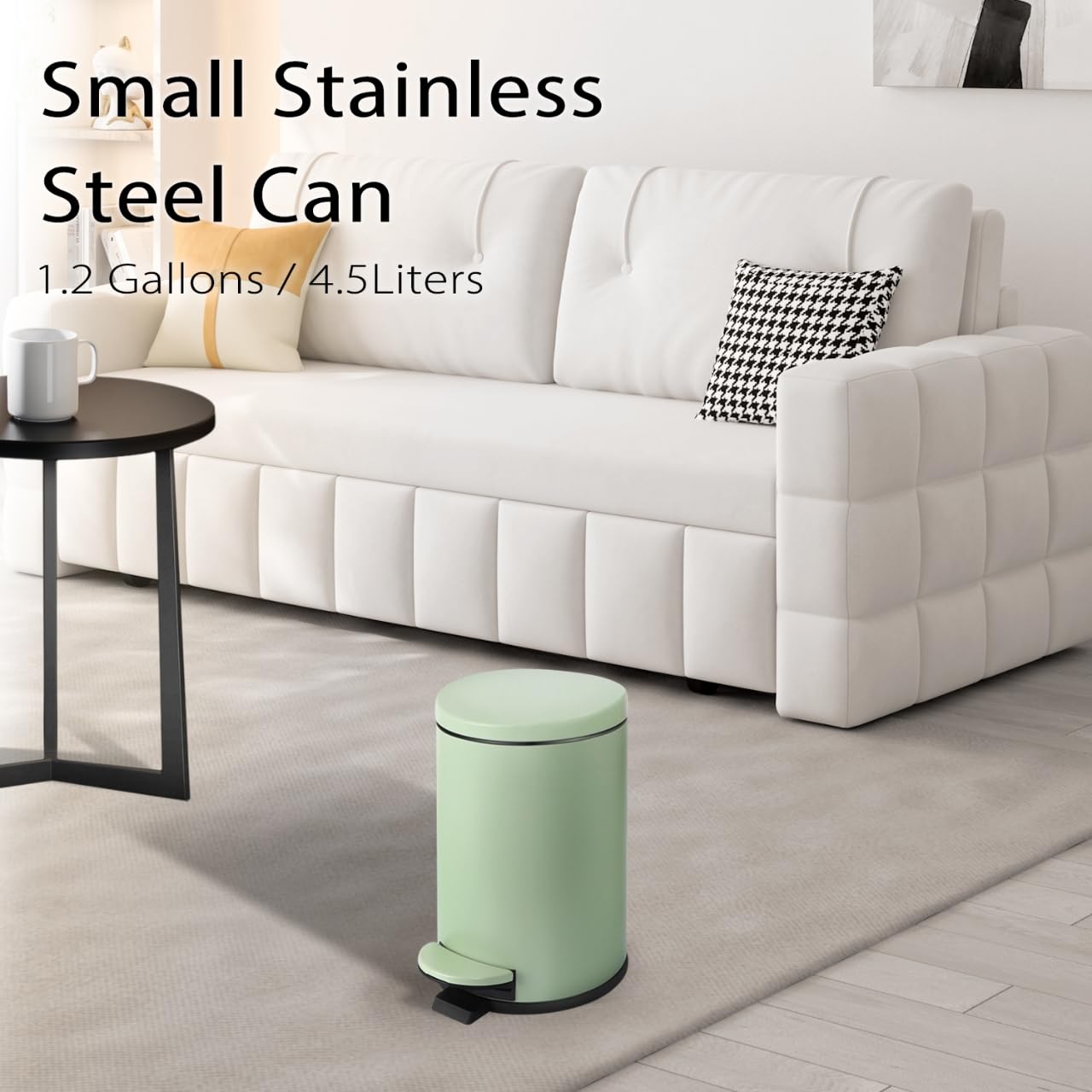 TIPGO green stainless trash bin adds compact convenience to any room