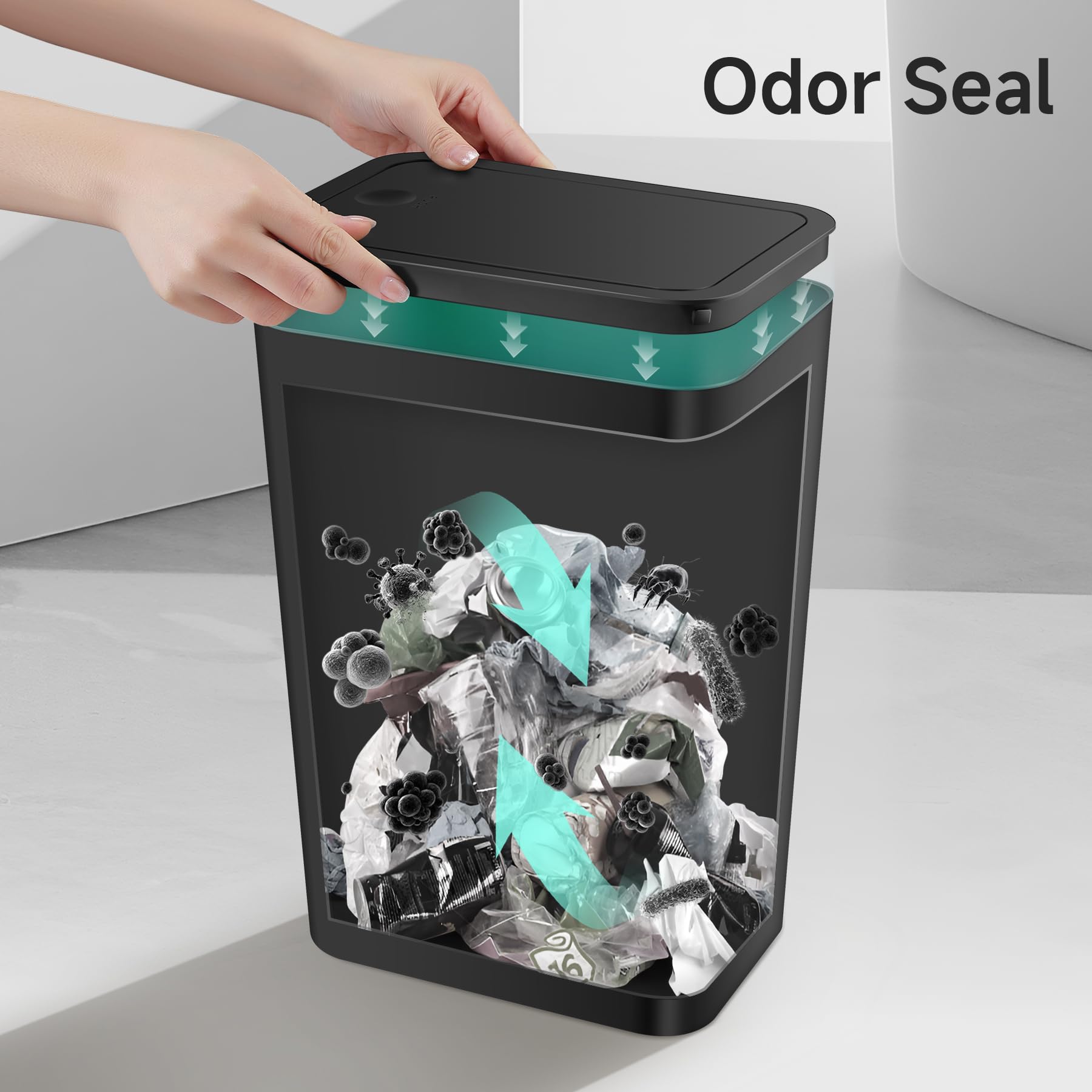 TIPGO modern black trash can adds contemporary style.