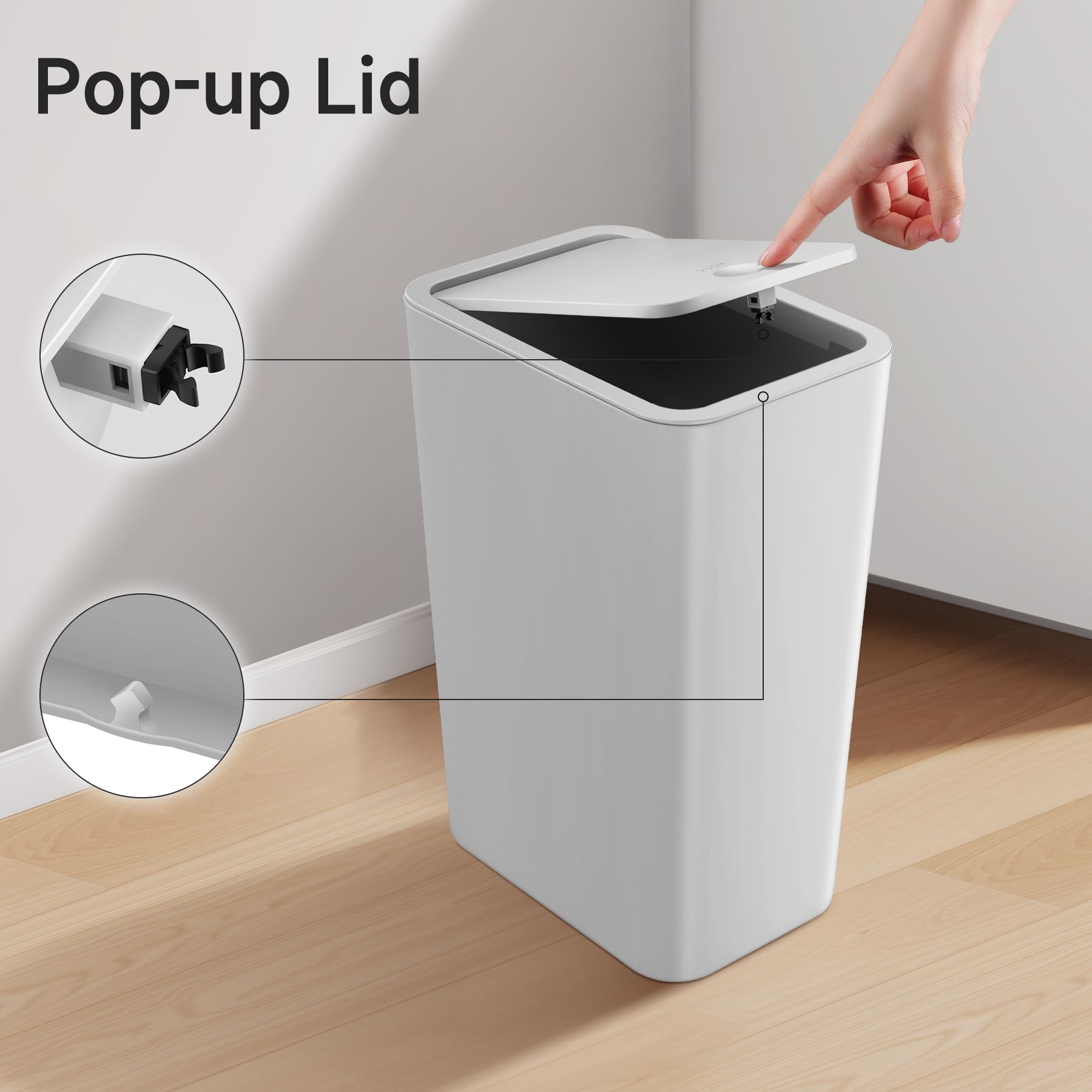 TIPGO grey trash can adds modern style to any space.
