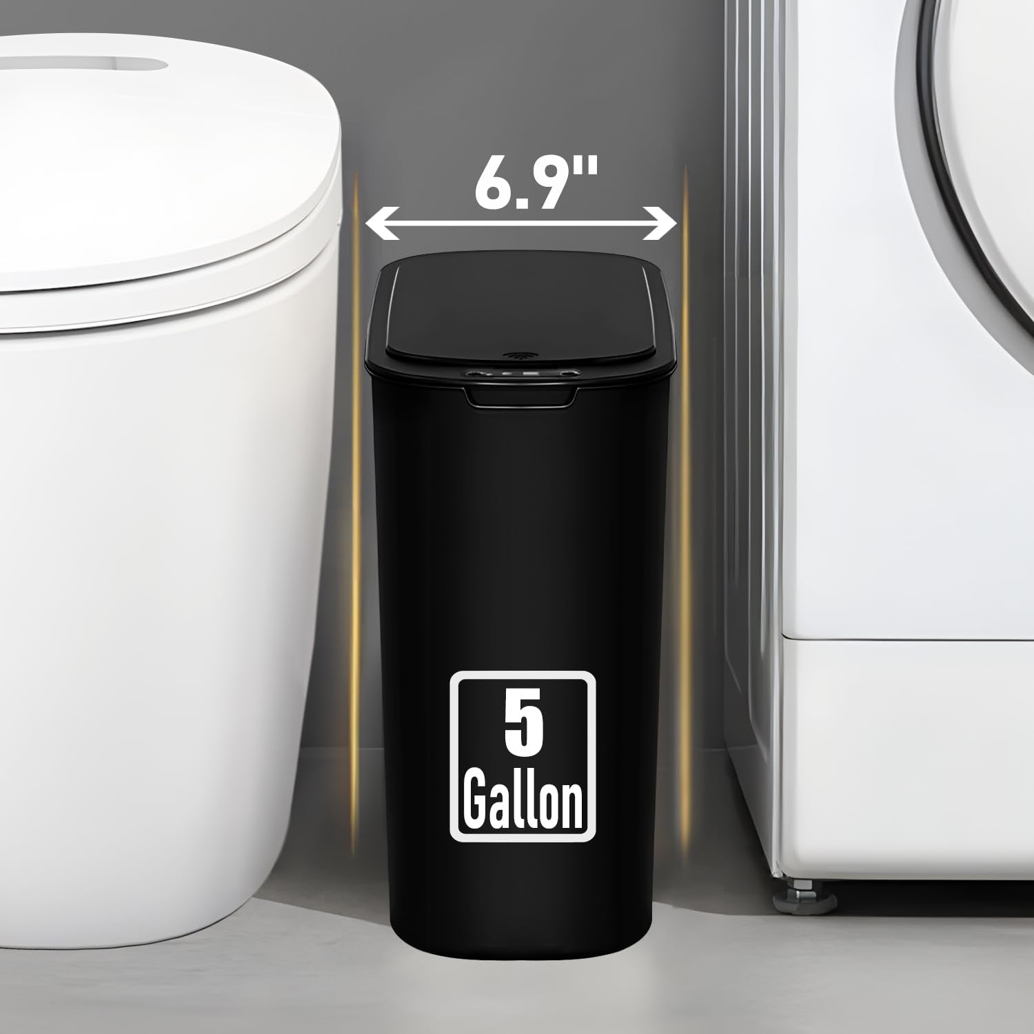 TIPGO black modern trash can for bathroom or office