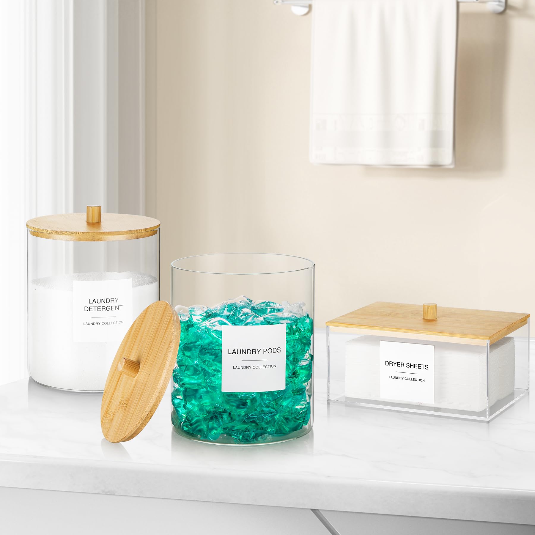 TIPGO storage jars enhance a clutter-free, stylish laundry room.